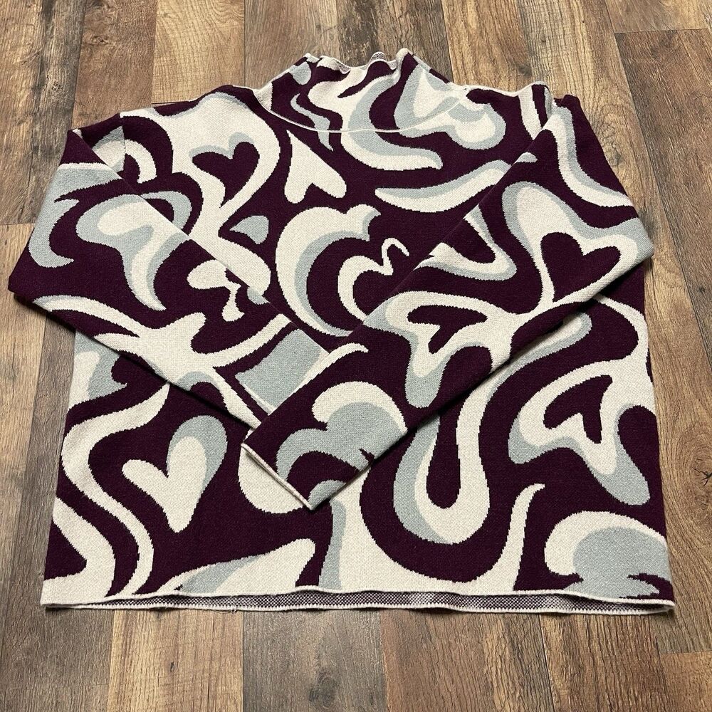 Maeve Anthropology Women’s Sweater Size Small Carys Mock Neck Abstract Heart - Picture 2 of 7